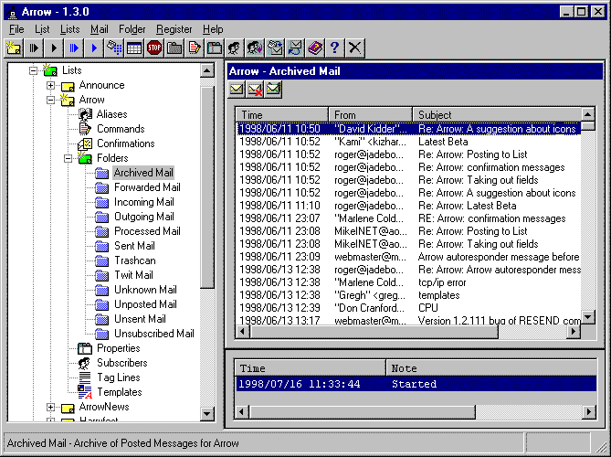 Arrow Mailing List Server for Windows Screenshot